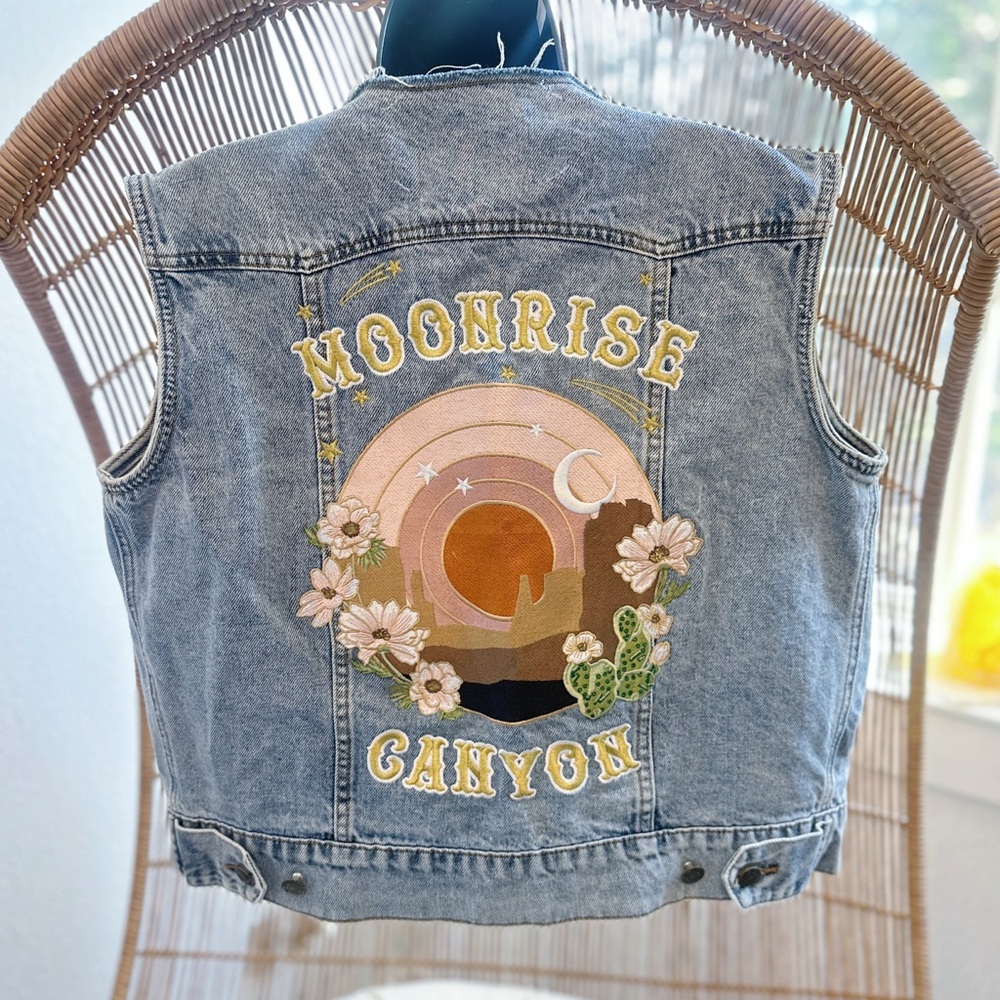 Rue De Seine Moonrise Canyon Denim Vest Gorgeous Rare Boho Chic Wedding Western